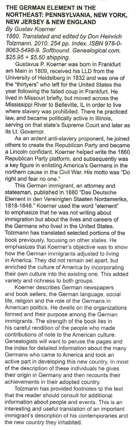 Review of the German Element in the Northeast