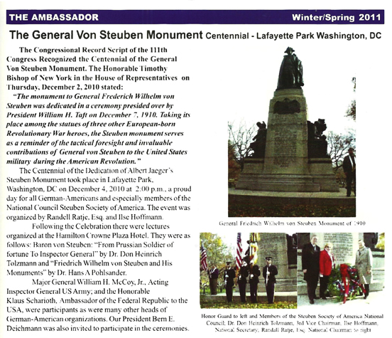 Steuben monument article in the Ambassador