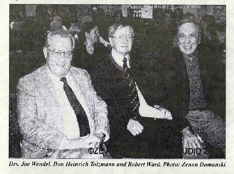 Tolzmann, center, at Baldwin-Wallace, flanked by Joe Wendel and Robert Ward